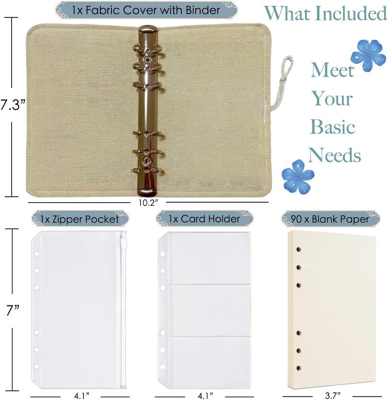 ipoul Flower Embroidery Refillable Journal, A6 Binder 6 Ring, Budget Binder, Planner Binder, Refillable Notebook, Travel Diary for Women, Gift for Friends Female, Teen Girl Gifts, Blue Forget-me-not - Image 3